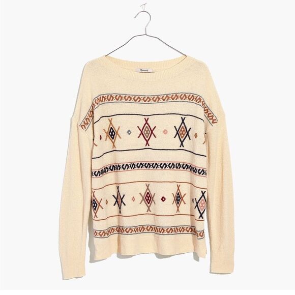 New Madewell Embroidered Reseda Pullover Sweater Cotton XS H6909 Southwestern - Picture 1 of 7